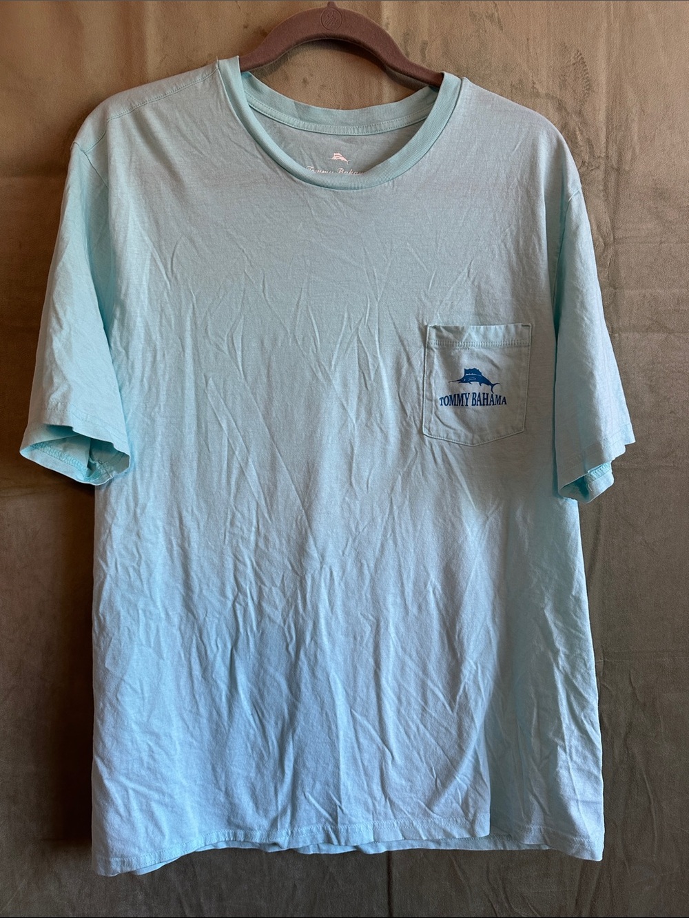 #942 Tommy Bahama Light Aqua Short-Sleeve Pocket Tee